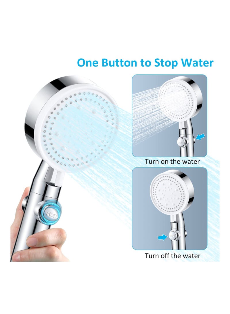 Handheld Shower Head High Pressure with ON/OFF Pause Switch, Powerful 5 Spray Modes Wand Hose and Bracket, Detachable Accessories - Image 2