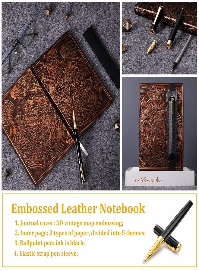 FEIDIAO Vintage Map Embossed Leather Notebook Travel Journal,A5 Writing Journal,Diary Notebook, Antique Handmade,Lined Hardcover,with Black Ballpoint Pen and Pen Sleeve,Writing Gift(Red Copper) - Image 4