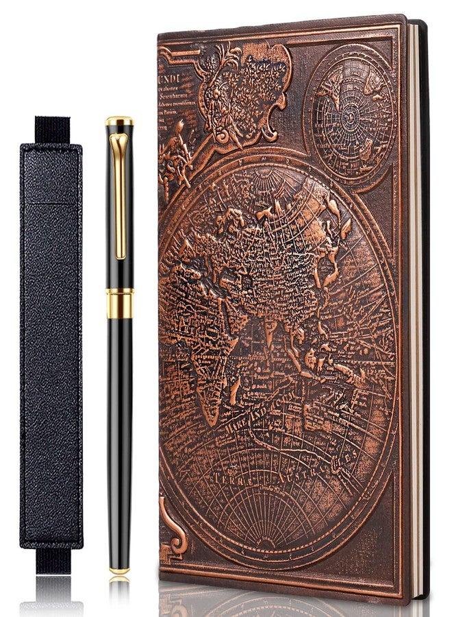 FEIDIAO Vintage Map Embossed Leather Notebook Travel Journal,A5 Writing Journal,Diary Notebook, Antique Handmade,Lined Hardcover,with Black Ballpoint Pen and Pen Sleeve,Writing Gift(Red Copper) - Image 1