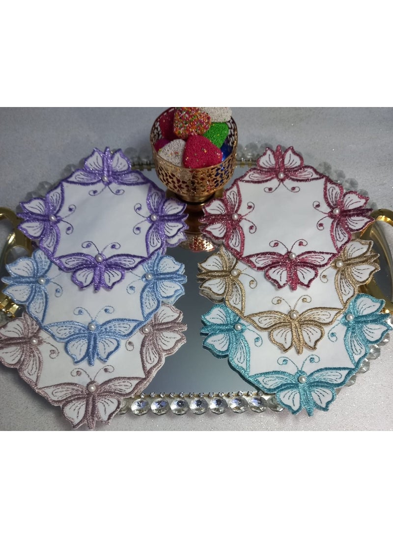 Lady Rio Coffee Side Napkin, Presentation Napkin, Cocktail Napkin, Coffee Presentation Napkin (6 Pieces) with Pearl Detail 