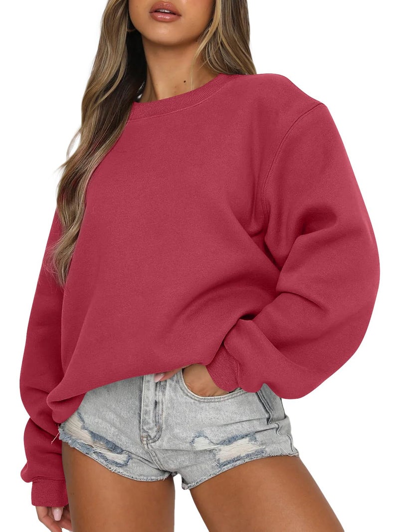 EFAN Womens Christmas Sweatshirts Oversized Crewneck Y2K Fleece Hoodies Fall Fashion 2026 Teen Girls Clothes Cute Winter Pullover Sweater Red S - Image 1