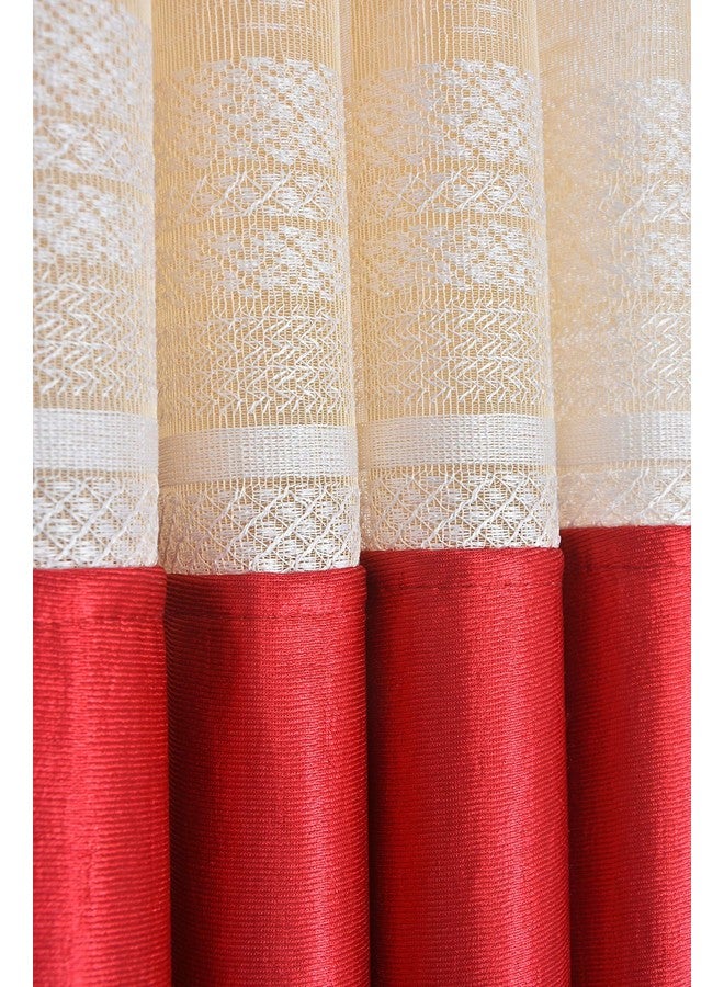LaVichitra 2 Piece Premium Window Curtain with Floral Net - 6ft, Maroon - Image 3