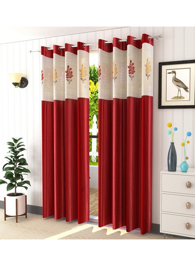 LaVichitra 2 Piece Premium Window Curtain with Floral Net - 6ft, Maroon - Image 1