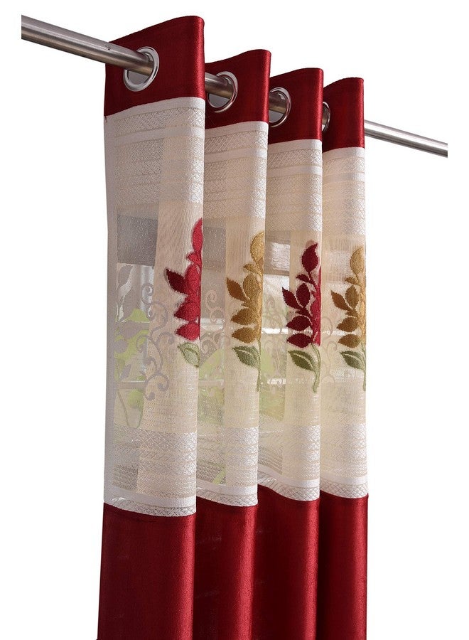LaVichitra 2 Piece Premium Window Curtain with Floral Net - 6ft, Maroon - Image 4