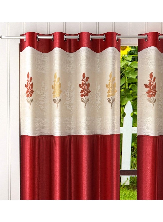 LaVichitra 2 Piece Premium Window Curtain with Floral Net - 6ft, Maroon - Image 2