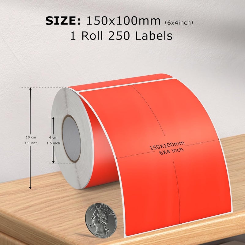 FINDAT Red Thermal Labels 4 x 6 Inch Vinyl Roll Self-Adhesive Shipping labels Waterproof Perforated Printer stickers for Business Address Barcode Mail DIY Design 250 PCS - Image 5