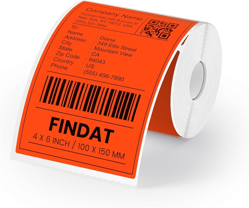 FINDAT Red Thermal Labels 4 x 6 Inch Vinyl Roll Self-Adhesive Shipping labels Waterproof Perforated Printer stickers for Business Address Barcode Mail DIY Design 250 PCS - Image 1