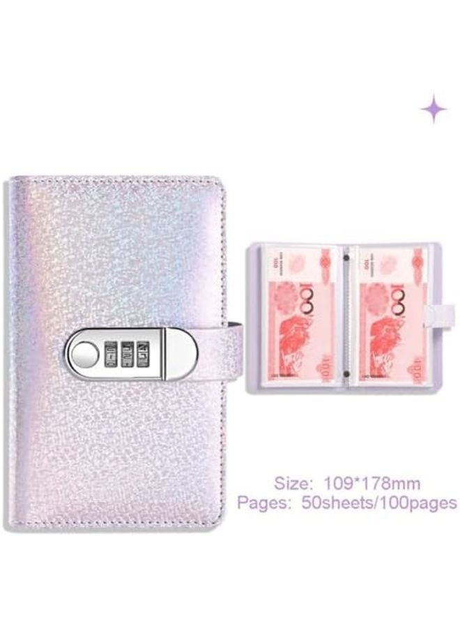 محفظة منظم من الجلد الأرجواني مع قفل سري لدفتر التوفير للنقود والإيصالات - Image 3