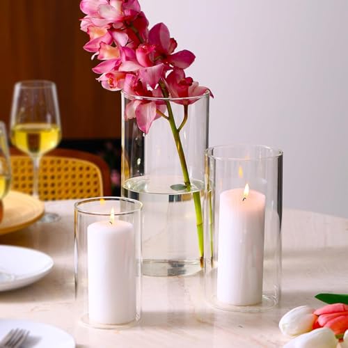 Ekhasa Nostrae by Ekhasa Cylindrical Glass Vase Set | Transparent Flower Vases for Home Decor & Water Plants | Candle Holder | Glass Jar for Indoor Money Plants, Etc. (Set of 3-8,6,4 Inch) - Image 1