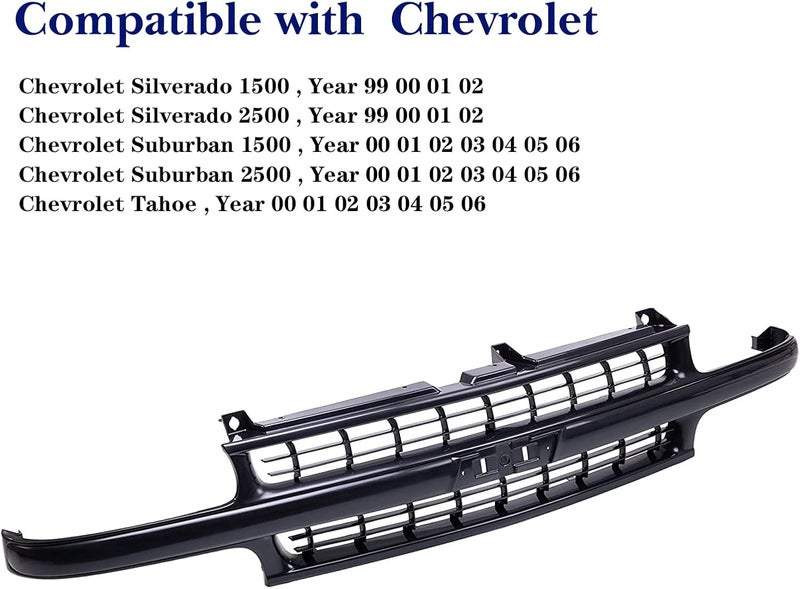 JustDrivably Front Grille Grill Assembly Black Compatible With Chevrolet Silverado 1500 2500 1999-2002 & Suburban 1500 2500 & Tahoe 2000-2006 - Image 3