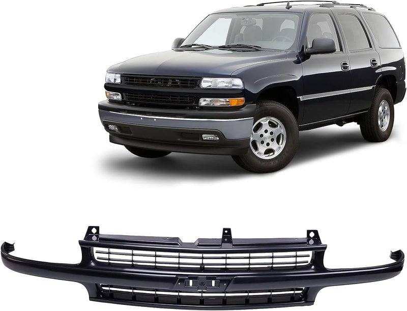 JustDrivably Front Grille Grill Assembly Black Compatible With Chevrolet Silverado 1500 2500 1999-2002 & Suburban 1500 2500 & Tahoe 2000-2006 - Image 1