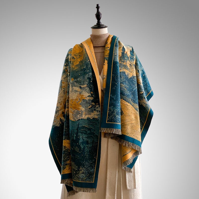 Foreign Trade 2025 Autumn and Winter Abstract Oil Painting Imitation Cashmere Warm Scarf Women''s High-End Elegant Versatile Shawl Scarf - Image 2