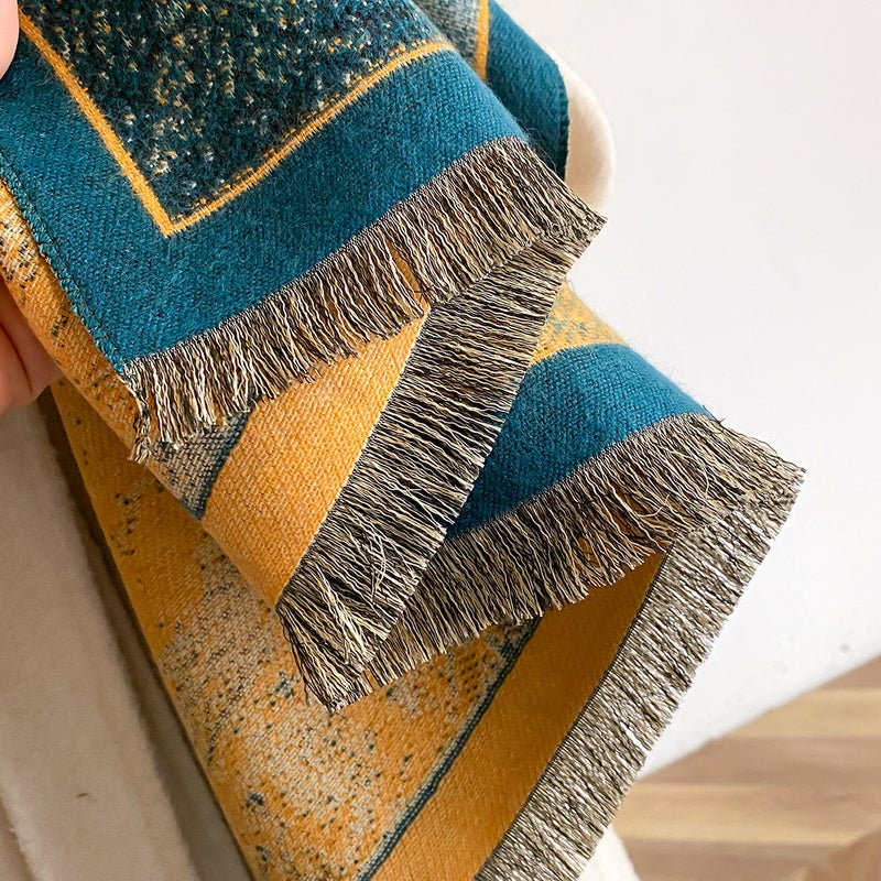 Foreign Trade 2025 Autumn and Winter Abstract Oil Painting Imitation Cashmere Warm Scarf Women''s High-End Elegant Versatile Shawl Scarf - Image 4