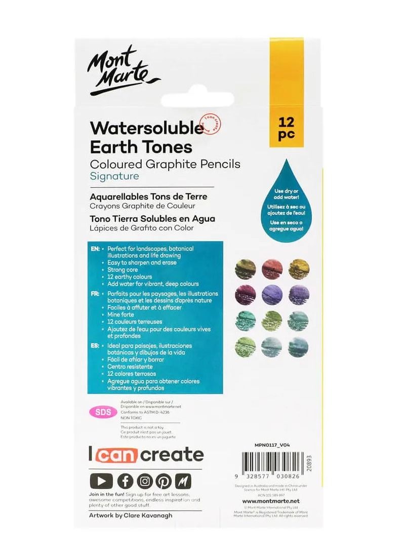 Mont Marte 12-Piece Watersoluble Earth Tones Coloured Graphite Pencils Multicolour - Image 4