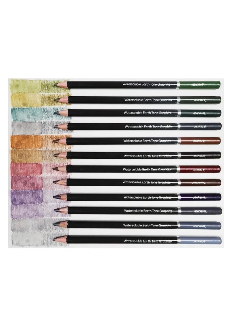 Mont Marte 12-Piece Watersoluble Earth Tones Coloured Graphite Pencils Multicolour - Image 2