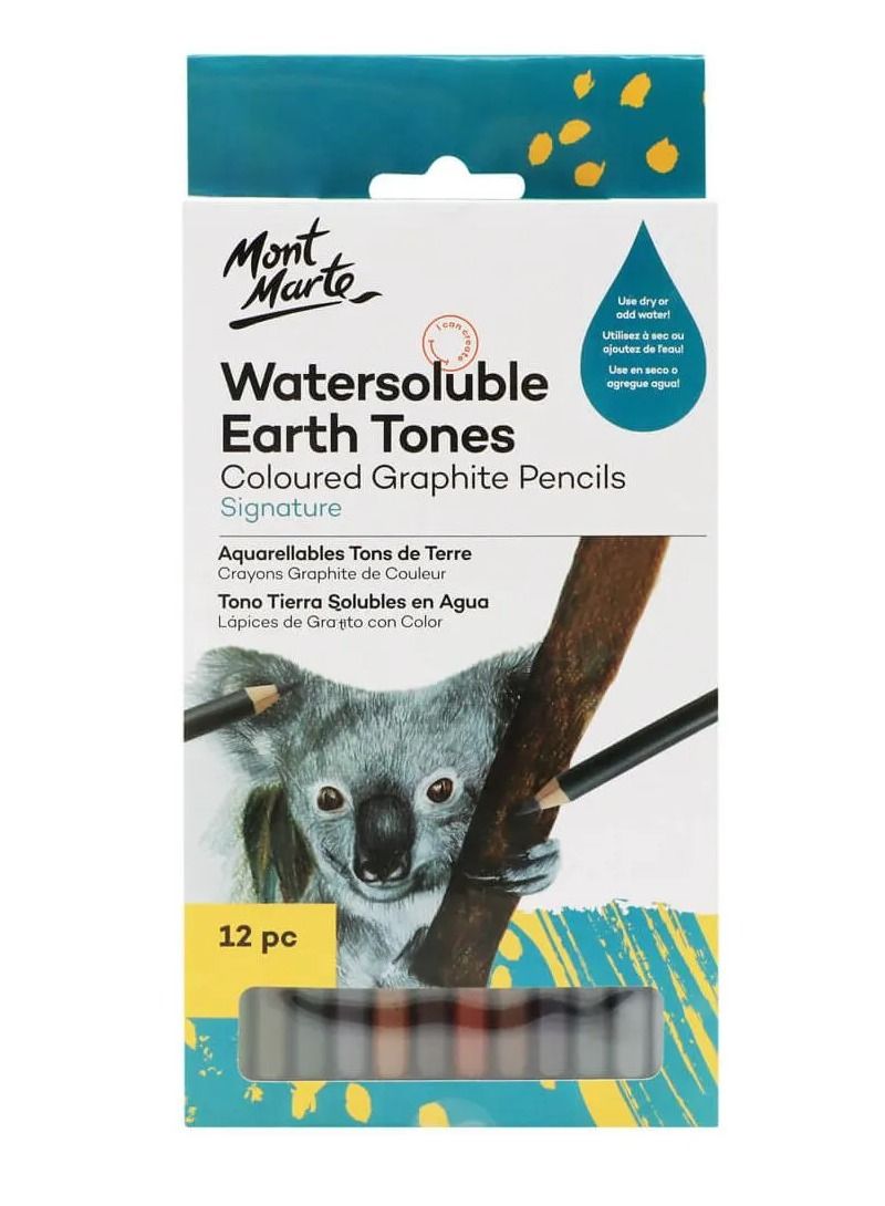 Mont Marte 12-Piece Watersoluble Earth Tones Coloured Graphite Pencils Multicolour - Image 1
