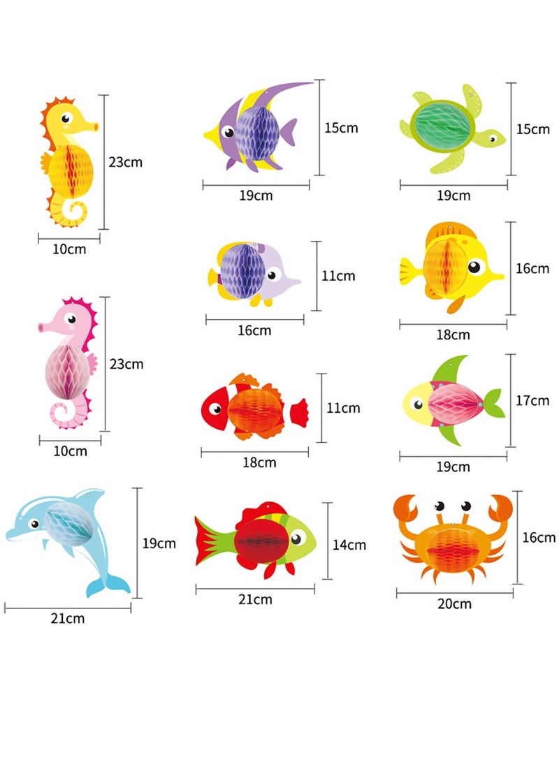 Underwater World Party Decorations - 11-Piece 3D Marine Life Honeycomb Ball Set for Children's Birthday, Handmade Hanging Decor  Table Accessories, Perfect for Celebrations!  - Image 4