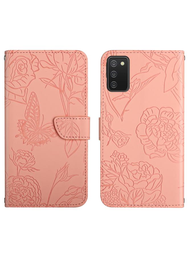 S-TOP Case For Samsung Galaxy A02s Skin Feel Butterfly Peony Embossed Leather Phone Case - Image 1