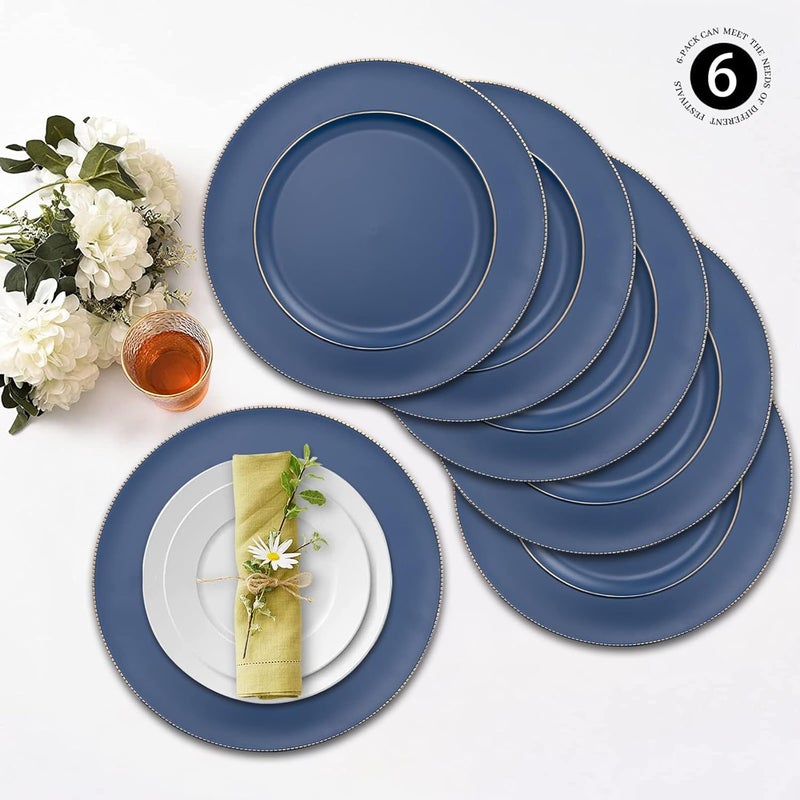 MAONAME Blue Charger Plates 13 Plastic Round Plate Chargers for Dinner Plates Plate Chargers Set of 6 Beaded Table Chargers for Wedding Table Setting - Image 4