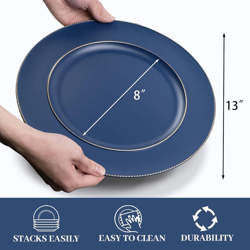 MAONAME Blue Charger Plates 13 Plastic Round Plate Chargers for Dinner Plates Plate Chargers Set of 6 Beaded Table Chargers for Wedding Table Setting - Image 5