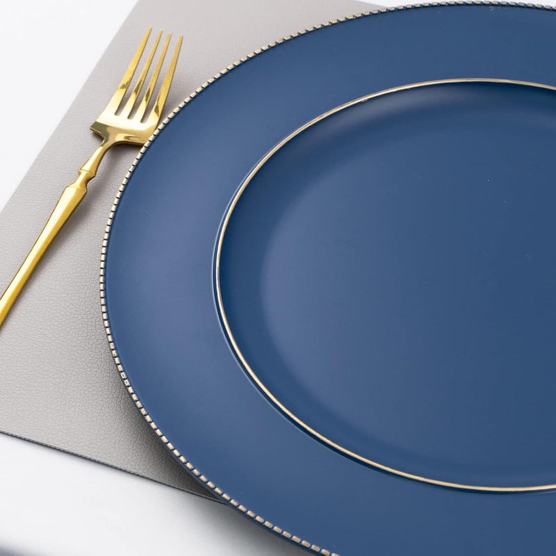 MAONAME Blue Charger Plates 13 Plastic Round Plate Chargers for Dinner Plates Plate Chargers Set of 6 Beaded Table Chargers for Wedding Table Setting - Image 3
