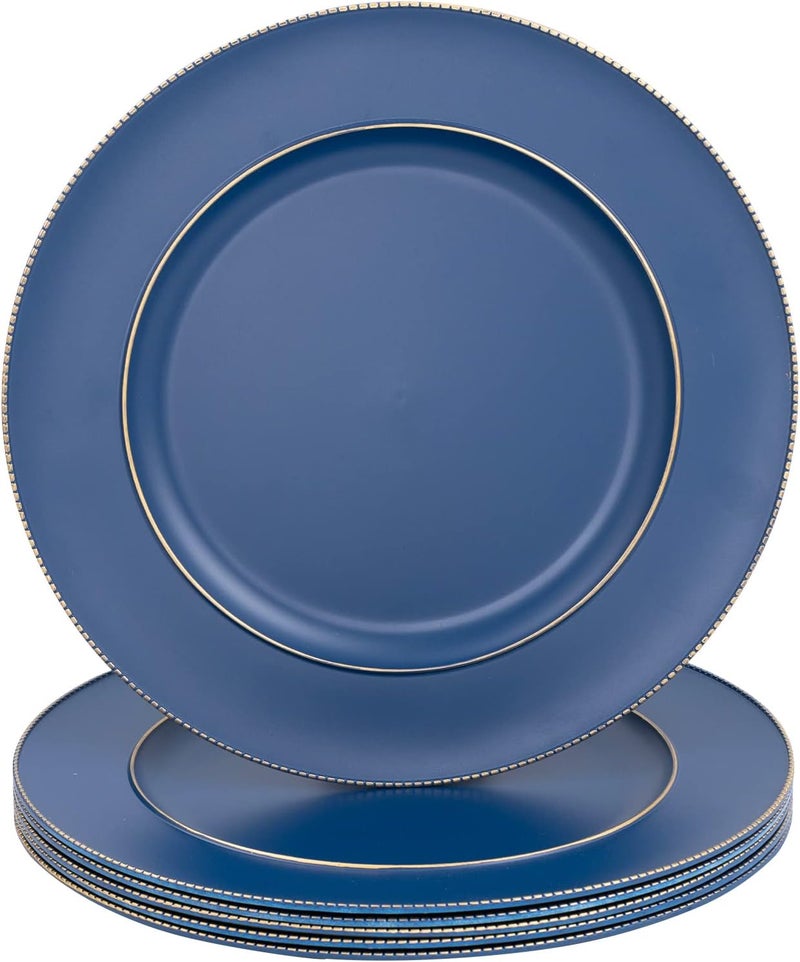 MAONAME Blue Charger Plates 13 Plastic Round Plate Chargers for Dinner Plates Plate Chargers Set of 6 Beaded Table Chargers for Wedding Table Setting - Image 1