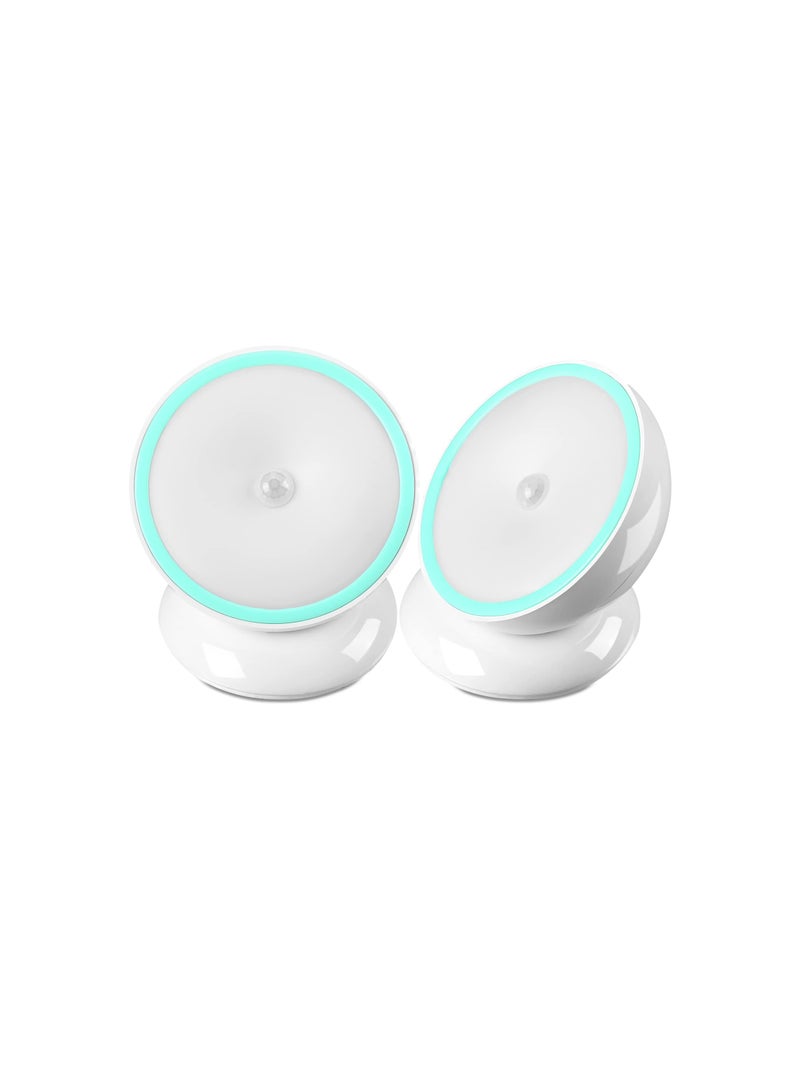 SYOSI Motion Sensor Night Lights, LED Cordless Puck Lights Small Wall Lights with Rotating Base for Cruise Cabin Hallway, Washroom, Cabinet, Stair and Bedroom, White Light (Battery Operated)(2 Pieces) - Image 1