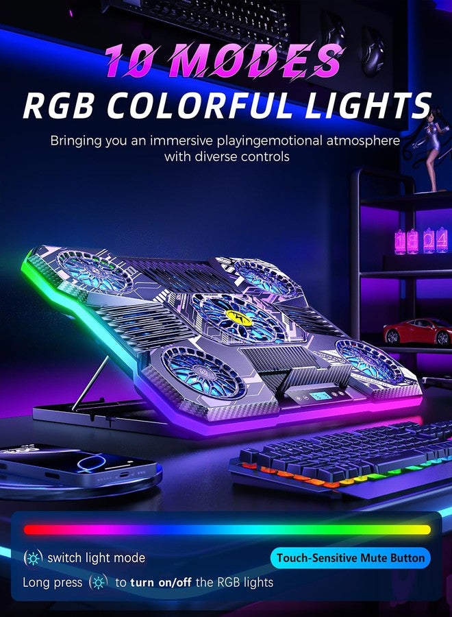 ChillCore Laptop Cooling Pad, RGB Laptop Fan Cooling Pad 9 Fans for 15.6-19.3 Inch Laptops, Gaming Laptop Cooler with 8 Height Stands, 2 USB Ports - A21 Pattern - Image 3