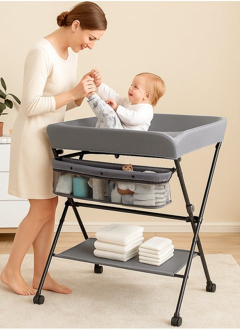 Portable Baby Changing Table with Wheels, Foldable for Infants, Waterproof, Portable Nursery Organizer for Newborn Essentials