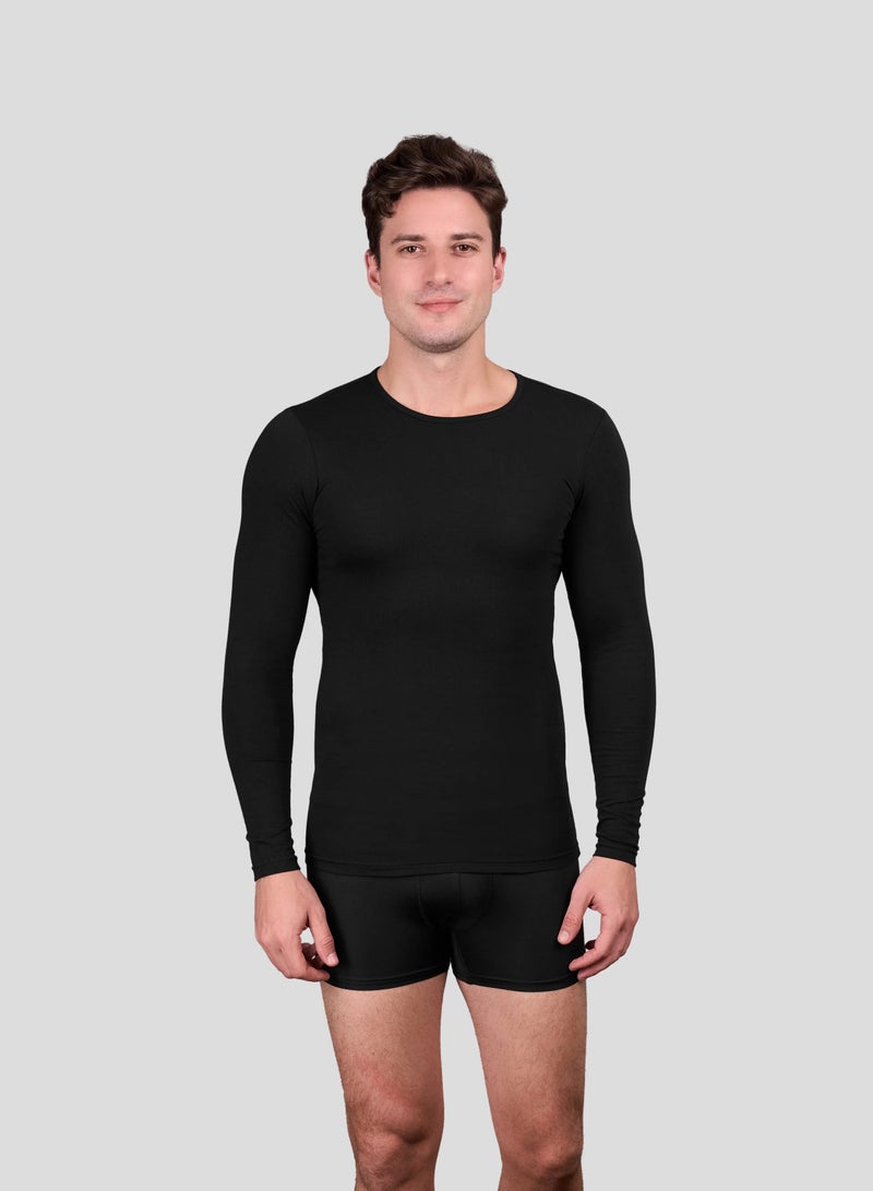 Dice Men's Long Sleeve Cotton Lycra Undershirt Slim Fit, Thermal Base Layer for Everyday - Black - Image 1