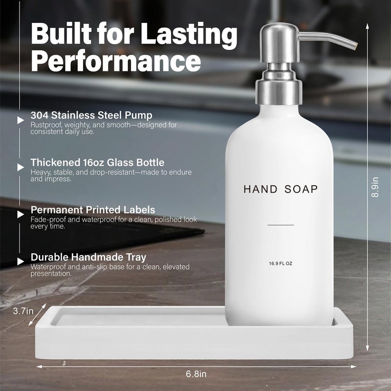 Prus Waso White Soap Dispenser Bathroom Set, Hand and Lotion Dispenser with Pump, Perfect for Bathroom Essentials for New Home. (Silver & White) - Image 2