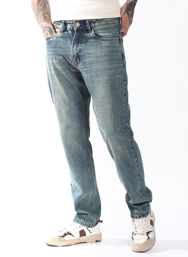 Hubberholme Men's Indigo 100% Cotton Washed Full Length Straight Fit Jeans - Image 5