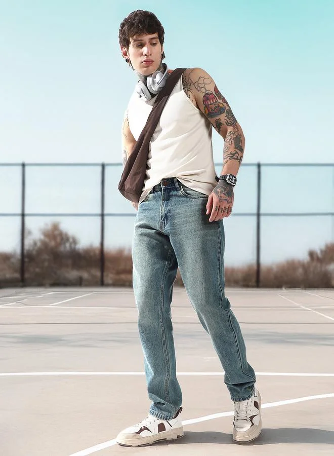 هوبرهولمي جينز رجالي قطن 1% أزرق داكن مغسول مستقيم طويل