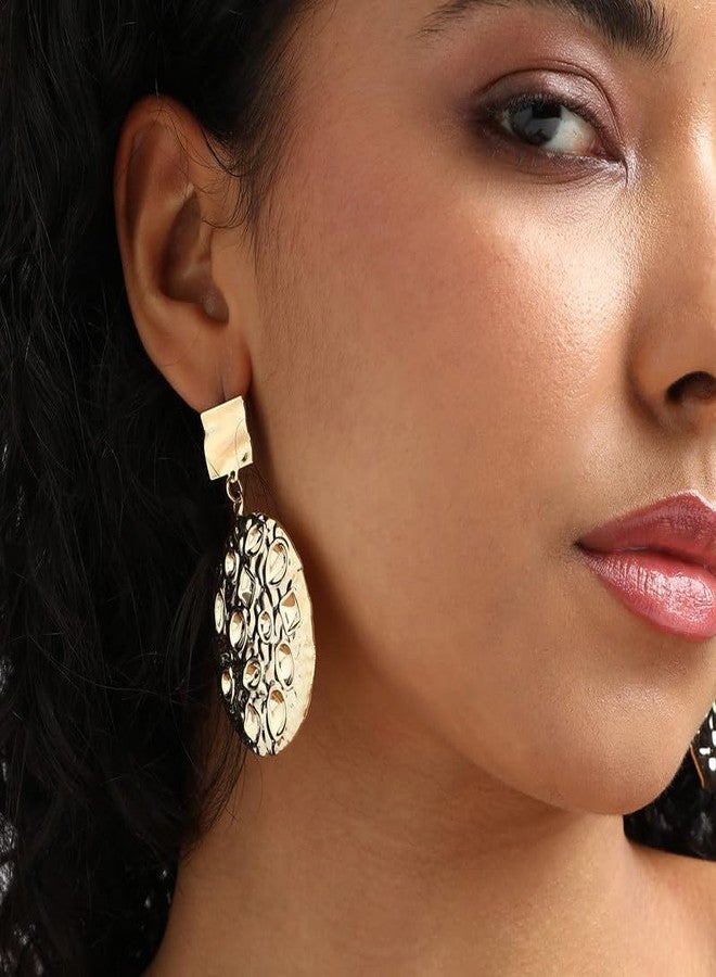 SOHI Women's Dented Circular Drop Earrings For Casual Wear | Gold Colour | Alloy Material | Push Pin Closure | - Image 4