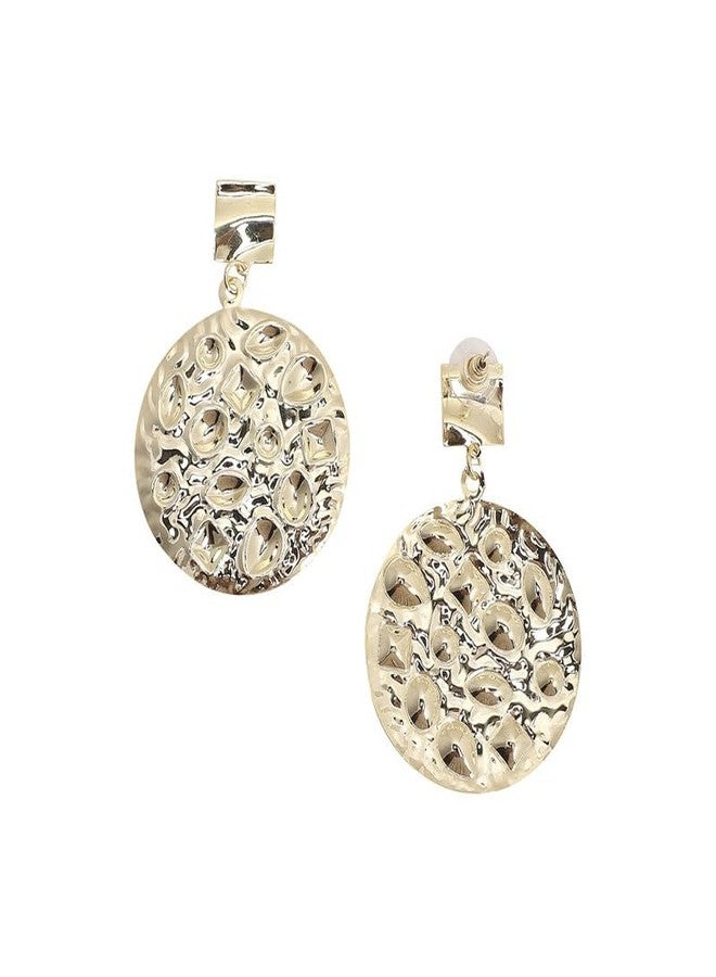 SOHI Women's Dented Circular Drop Earrings For Casual Wear | Gold Colour | Alloy Material | Push Pin Closure | - Image 5