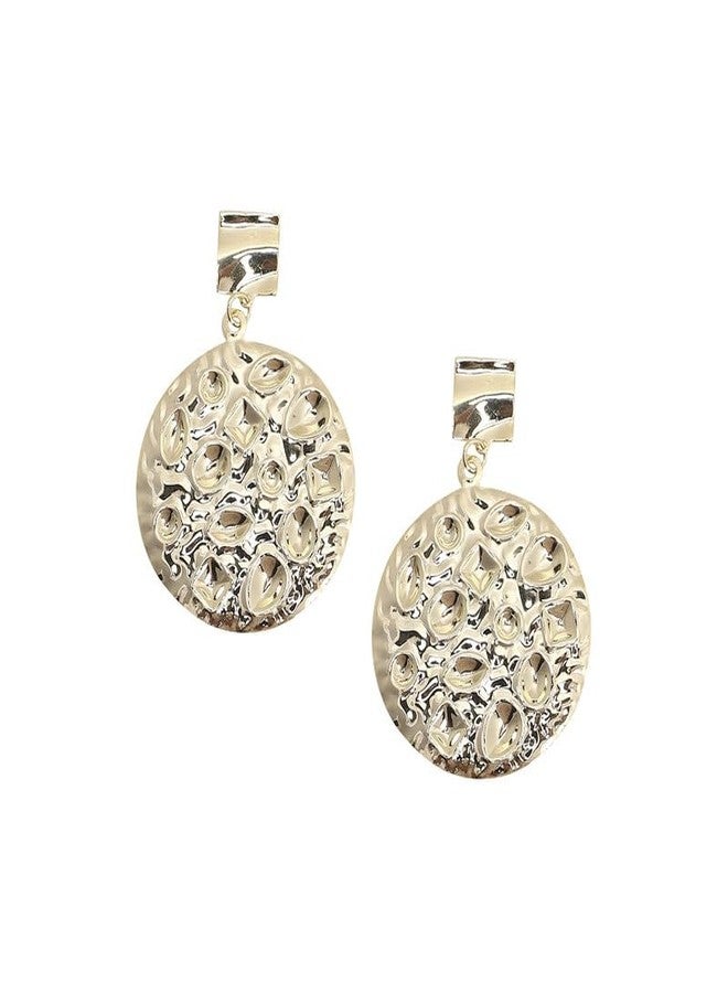 SOHI Women's Dented Circular Drop Earrings For Casual Wear | Gold Colour | Alloy Material | Push Pin Closure | - Image 1
