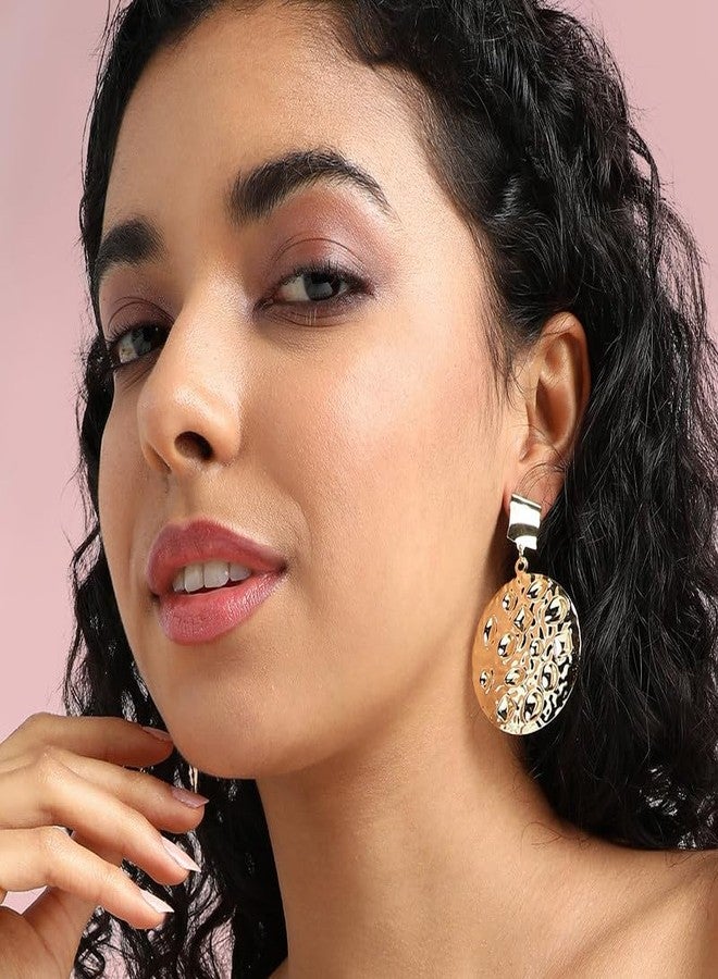SOHI Women's Dented Circular Drop Earrings For Casual Wear | Gold Colour | Alloy Material | Push Pin Closure | - Image 3
