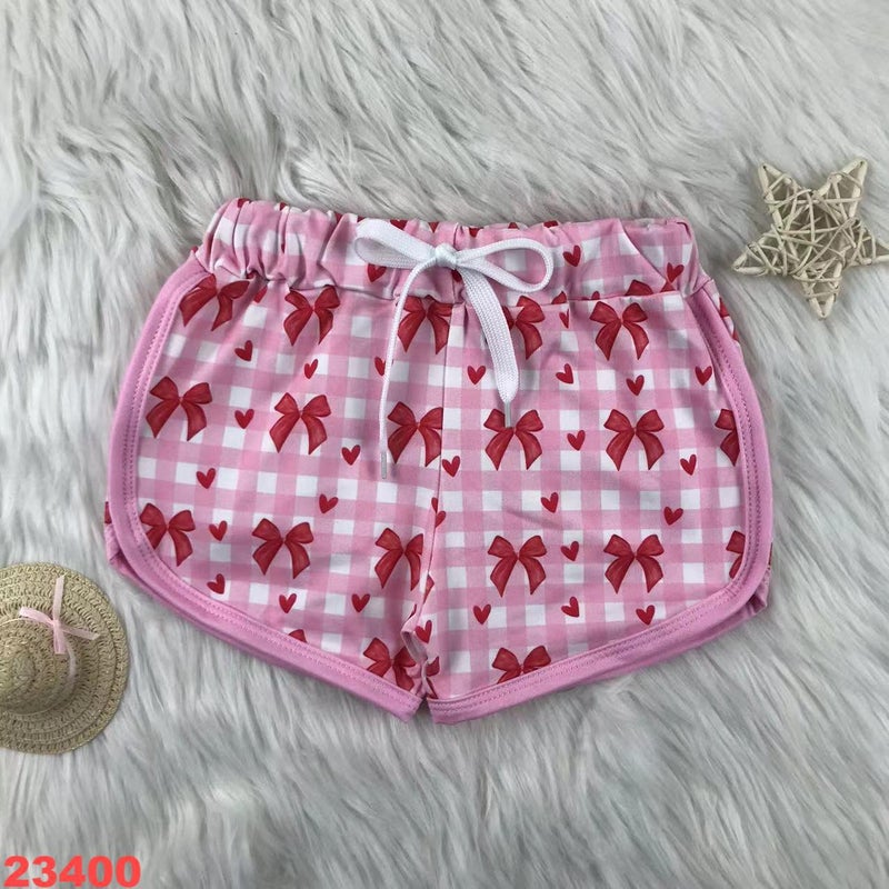 Children'S Clothing Girls Pink Bow Plaid Printing Girls Cute Summer Shorts - Image 2