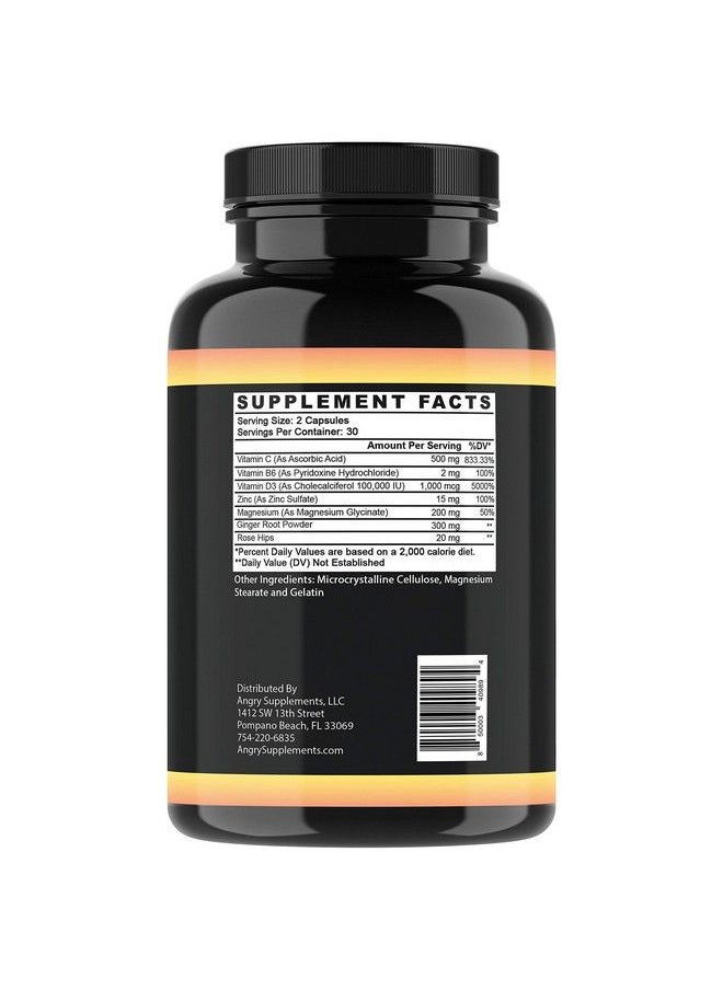 Angry Supplements - Ginger Immunity Ginger Infused Multivitamin Digestive Support Immune System Booster Capsules Infused With Zinc Magnesium Rose Hips + Vitamins C B6 D3 (1Bottle) - Image 1