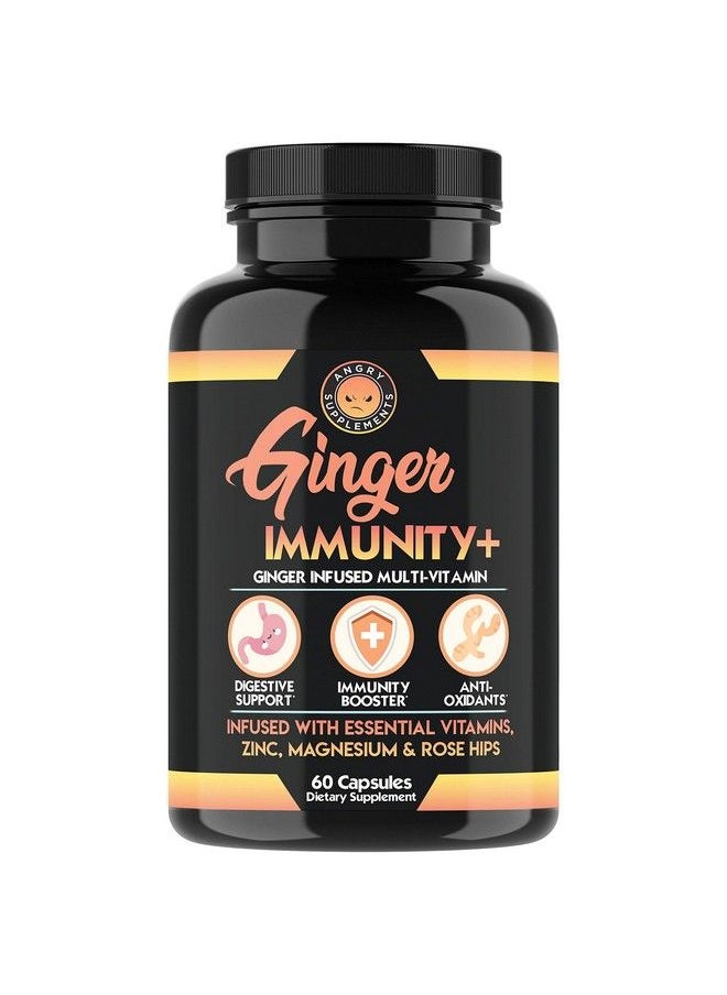 Angry Supplements - Ginger Immunity Ginger Infused Multivitamin Digestive Support Immune System Booster Capsules Infused With Zinc Magnesium Rose Hips + Vitamins C B6 D3 (1Bottle) - Image 1