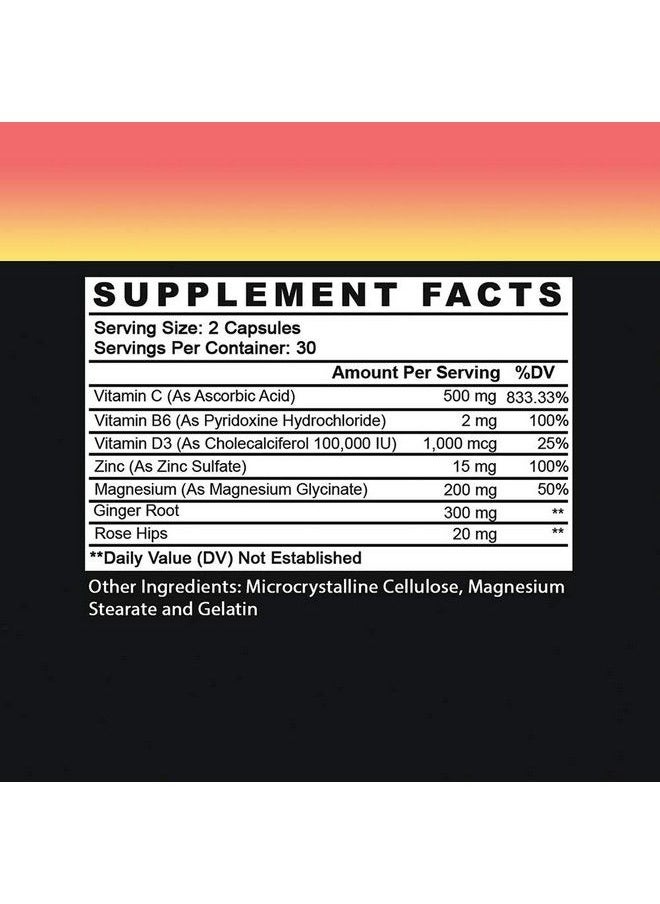 Angry Supplements - Ginger Immunity Ginger Infused Multivitamin Digestive Support Immune System Booster Capsules Infused With Zinc Magnesium Rose Hips + Vitamins C B6 D3 (1Bottle) - Image 1