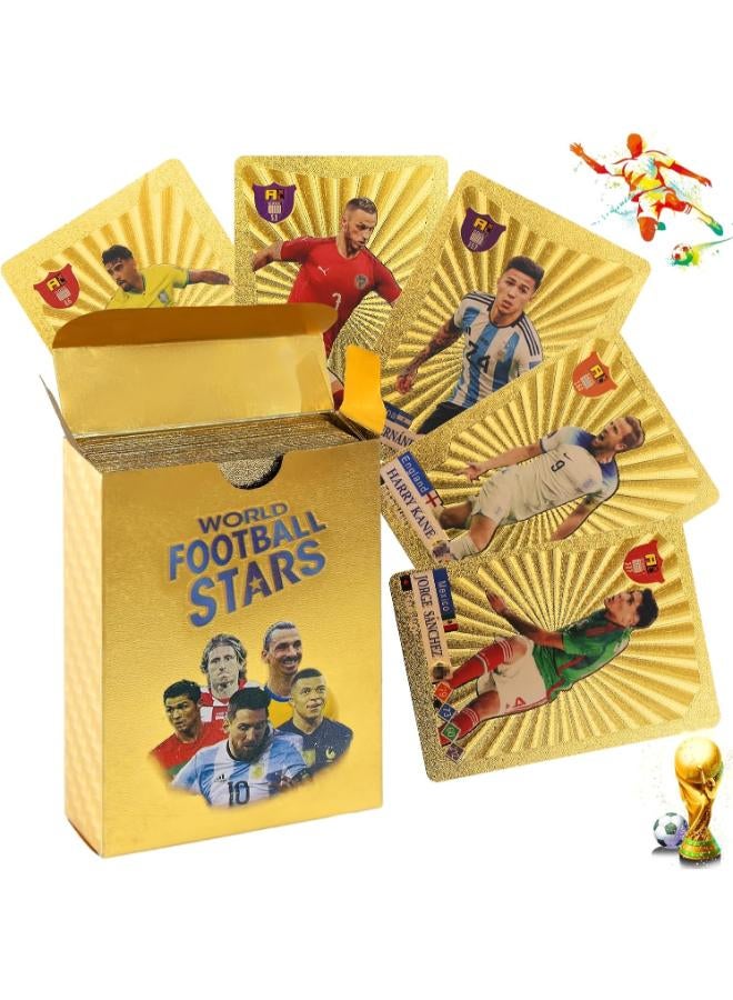 Football Cards, 55 PCS Golden World Cup Football Stars Cards Football Card Game Non-Repeating Football Card Collection League Card as Football Gifts for Boys - Image 1