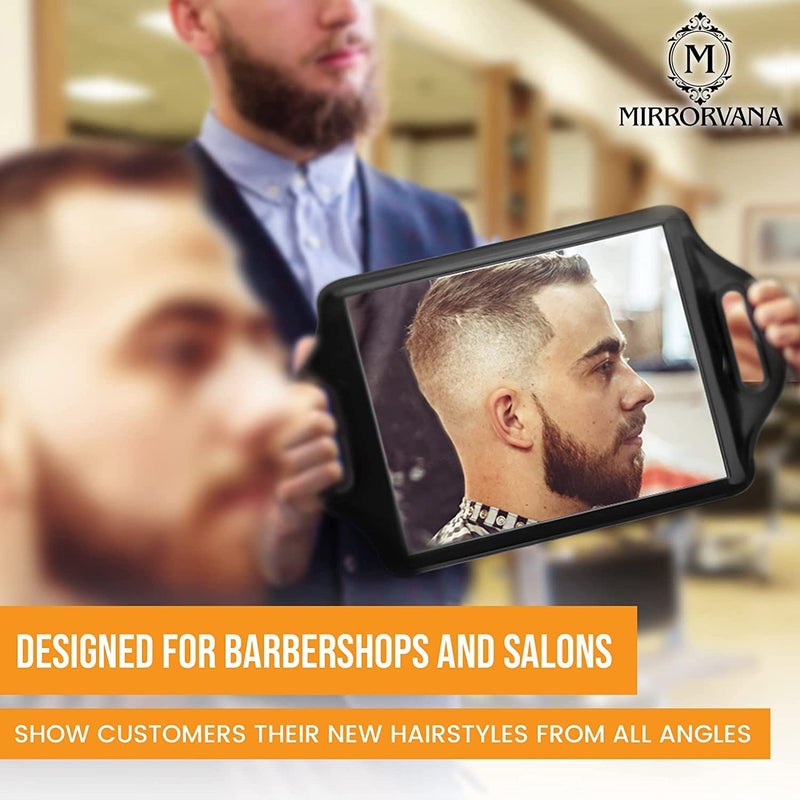 Mirrorvana XLarge Barber Hand Mirror with Double Comfy Handles, Professional Handheld Mirror for Salon and Barbershop (14â€ x 8.5â€) - Image 4