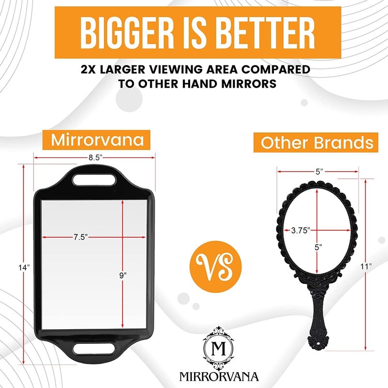 Mirrorvana XLarge Barber Hand Mirror with Double Comfy Handles, Professional Handheld Mirror for Salon and Barbershop (14â€ x 8.5â€) - Image 2