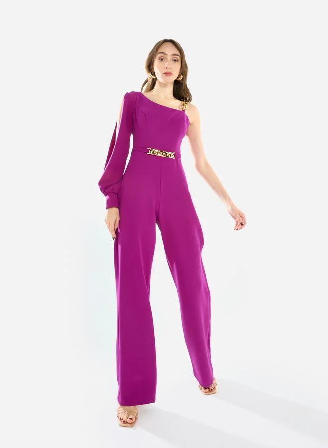House of Moda Women One Shoulder Chain Accent Jumpsuit