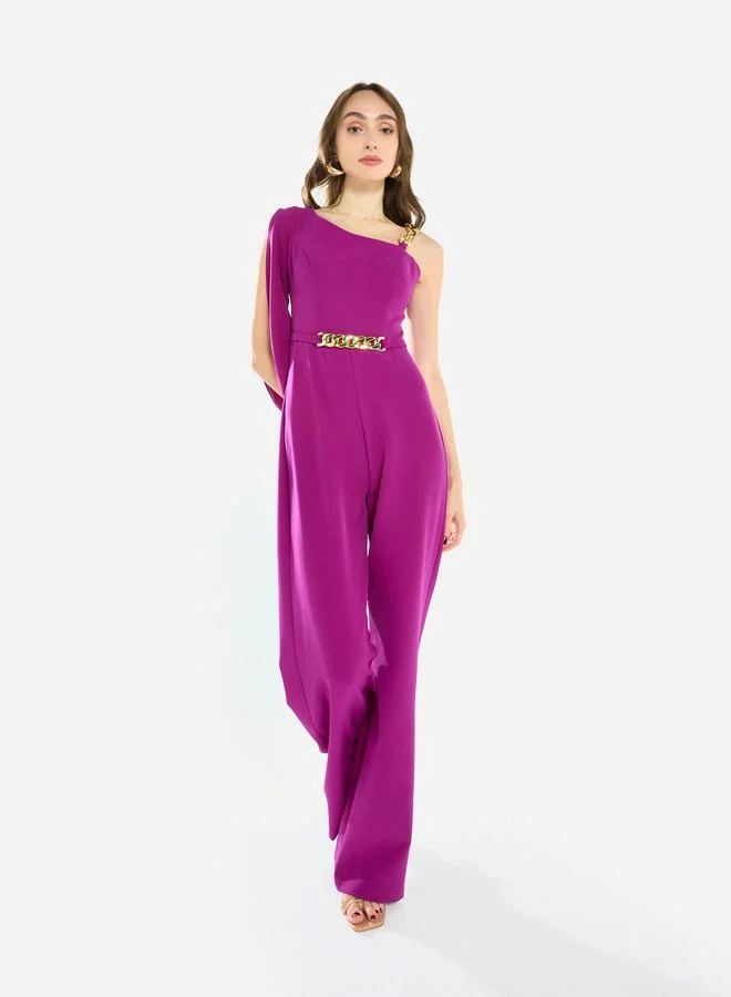 House of Moda Women One Shoulder Chain Accent Jumpsuit