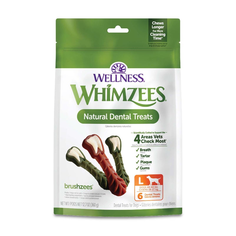 WHIMZEES علاج الأسنان للكلاب من ويمزي ويلنس برشزيز، مضغ طبيعي، حجم كبير، (6 قطع) - Image 1