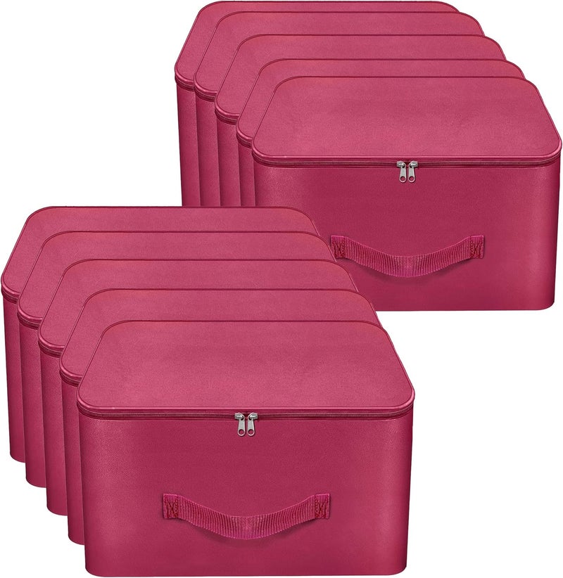 Storite 10 Pack Nylon Wardrobe Bag Underbed Moisture Proof Cloth Storage Organiser with Zippered Closure & Handle (Magenta, 38x35.5x25.4cm) Square - Image 1