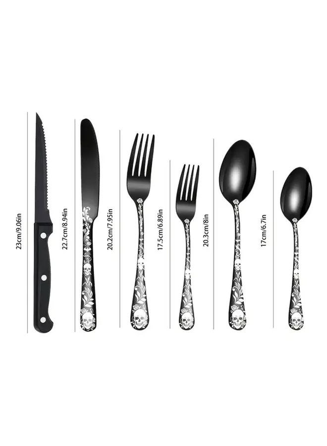 Black 24 Piece Gothic Skull Rose Stainless Steel Cutlery Set - Image 3