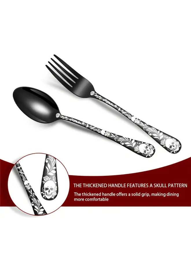 Black 24 Piece Gothic Skull Rose Stainless Steel Cutlery Set - Image 2